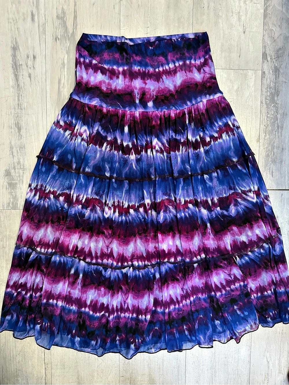 BCX Tie-Dye Tiered Maxi Skirt in Purple & Pink